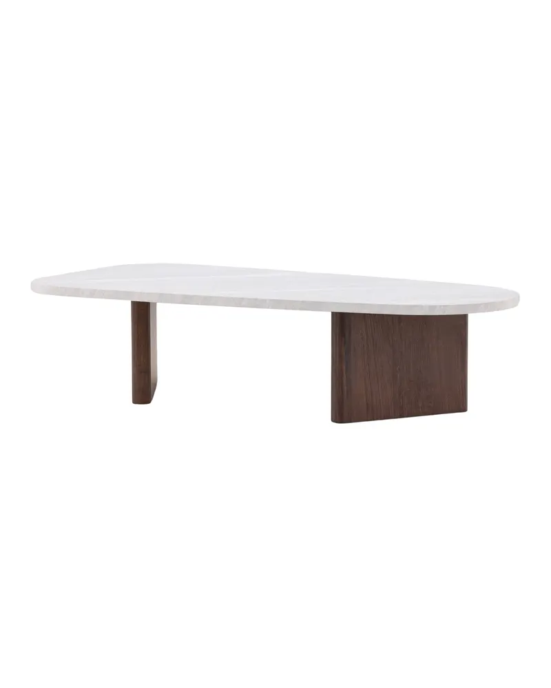 Grönvik Couchtisch mit gerundeter Platte auf zwei Wangen in 130 × 65 cm, Hellgrau, Gestell Mokka, Ansicht 5