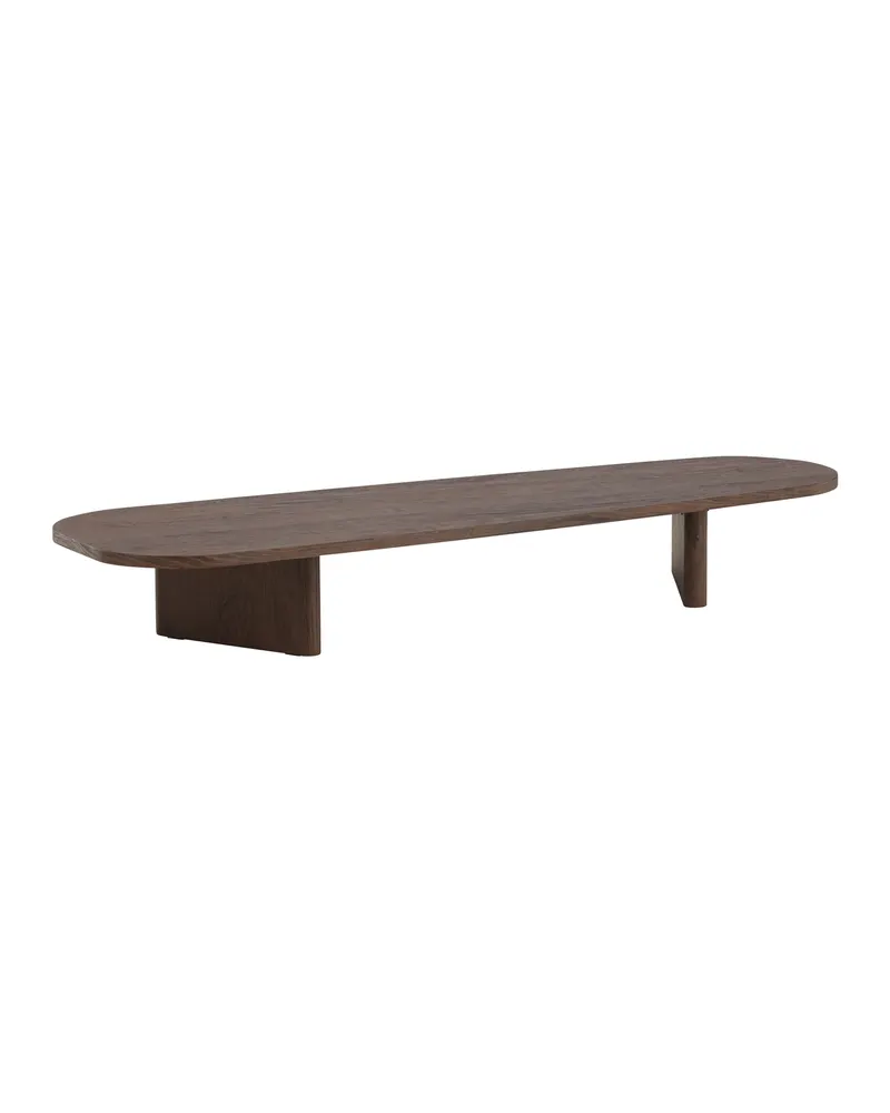 Grönvik Couchtisch mit gerundeter Platte auf zwei Wangen in 180 × 55 cm, Mokka, Ansicht 9