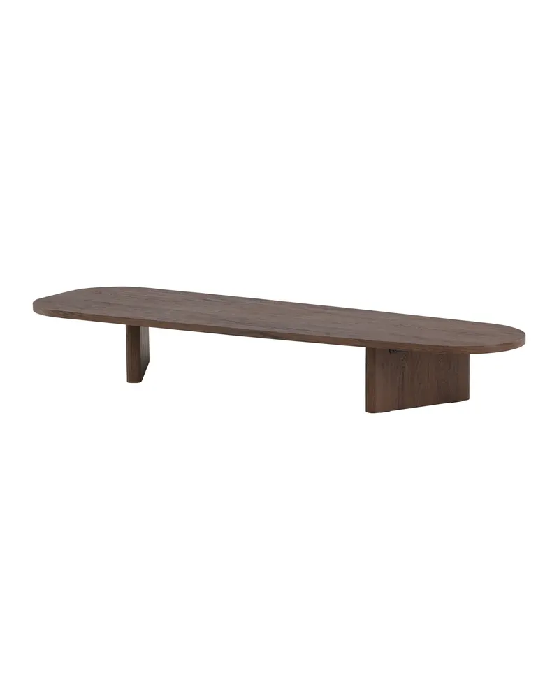 Grönvik Couchtisch mit gerundeter Platte auf zwei Wangen in 180 × 55 cm, Mokka, Ansicht 11
