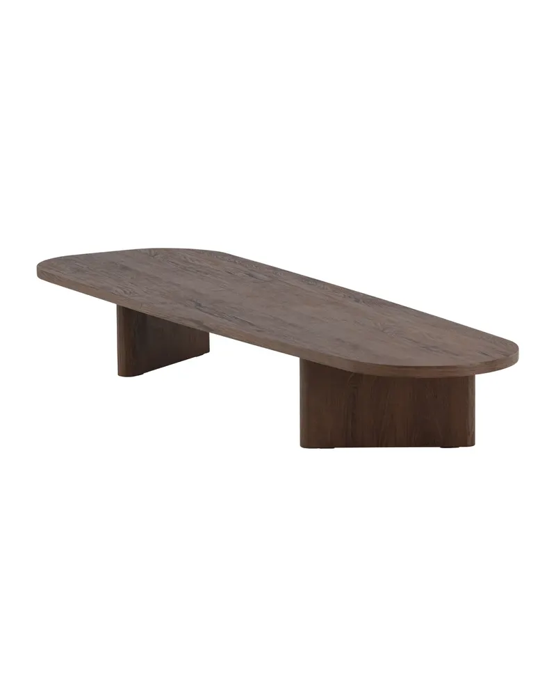 Grönvik Couchtisch mit gerundeter Platte auf zwei Wangen in 180 × 55 cm, Mokka, Ansicht 12