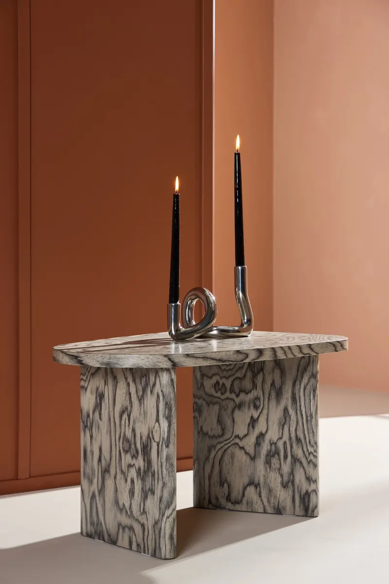 Grönvik Couchtisch mit gerundeter Platte auf zwei Wangen in 70 × 45 cm, Grau, im Wohnraum, Ansicht 1