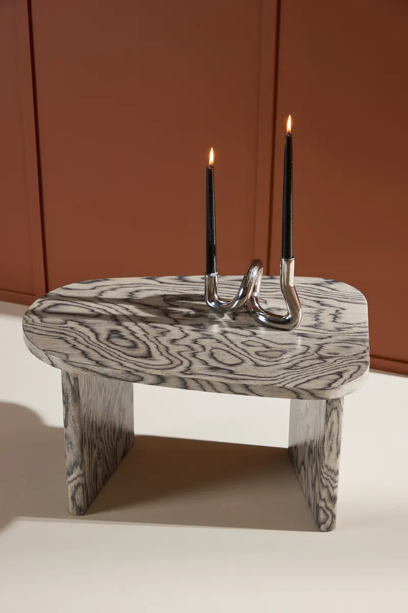 Grönvik Couchtisch mit gerundeter Platte auf zwei Wangen in 70 × 45 cm, Grau, im Wohnraum, Ansicht 4
