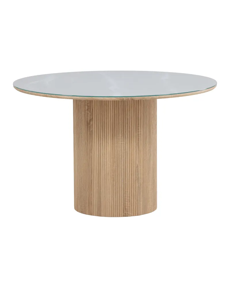 Härön runder Esstisch Ø 120 cm mit Glasplatte und Rillensäule, FSC®-zertifiziert