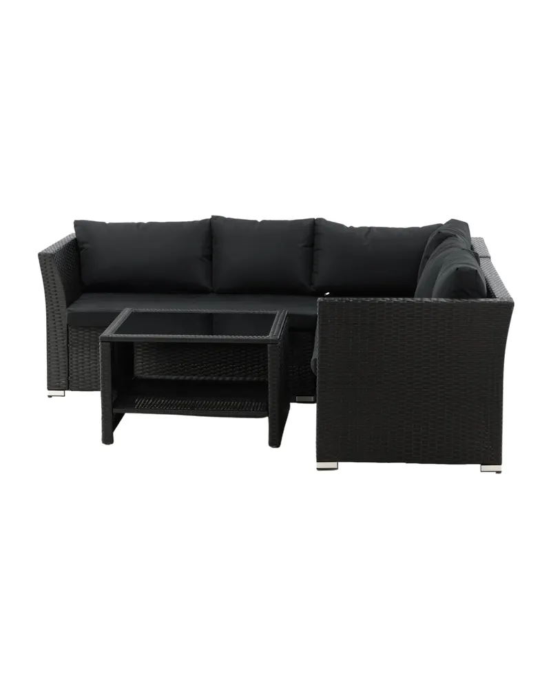 Haiti Gartenlounge aus schwarzem Polyrattan mit Ecksofa, Schwarz