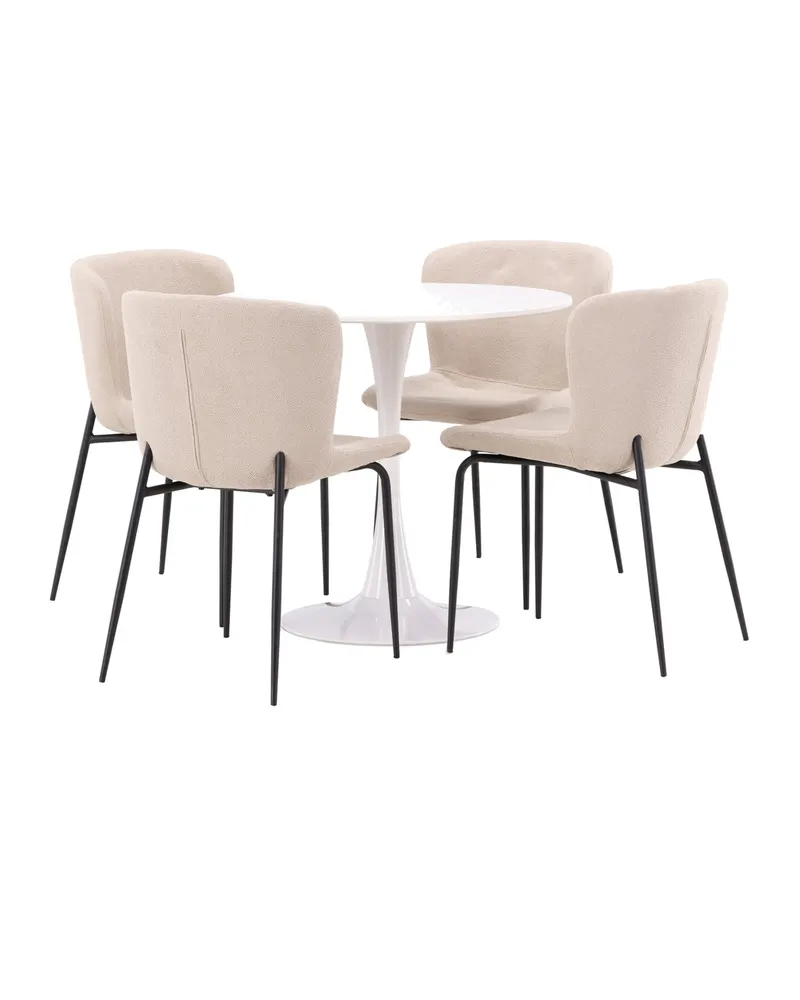 Hamden & Modesto Essgruppe mit rundem Esstisch und 4 Stühlen in Beige, Gestell Schwarz, Ansicht 1