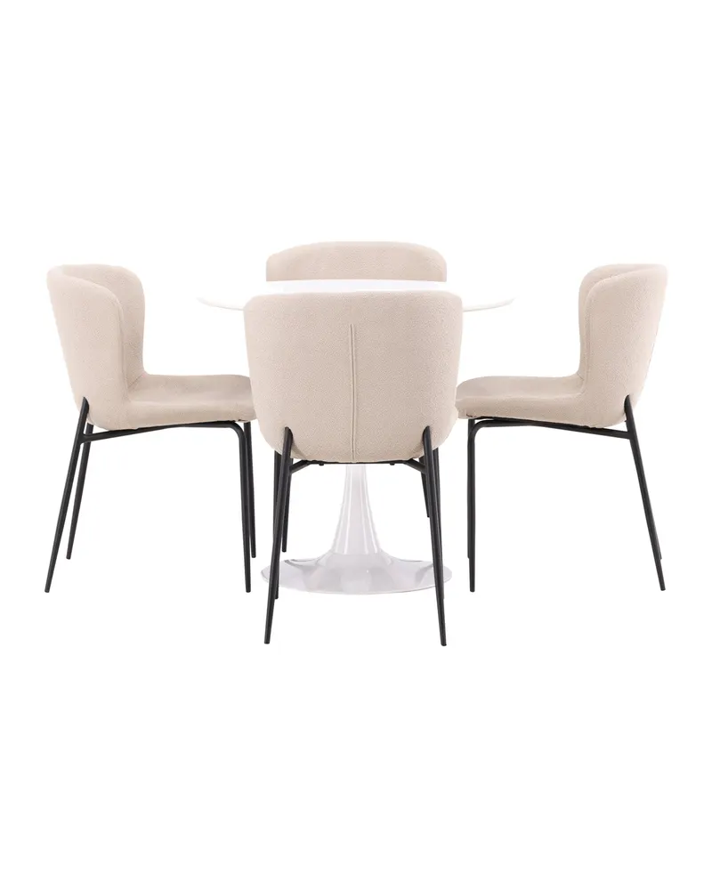Hamden & Modesto Essgruppe mit rundem Esstisch und 4 Stühlen in Beige, Gestell Schwarz, Ansicht 7