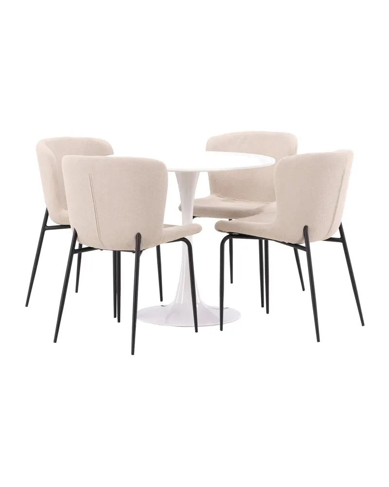 Hamden & Modesto Essgruppe mit rundem Esstisch und 4 Stühlen in Beige, Gestell Schwarz, Ansicht 8