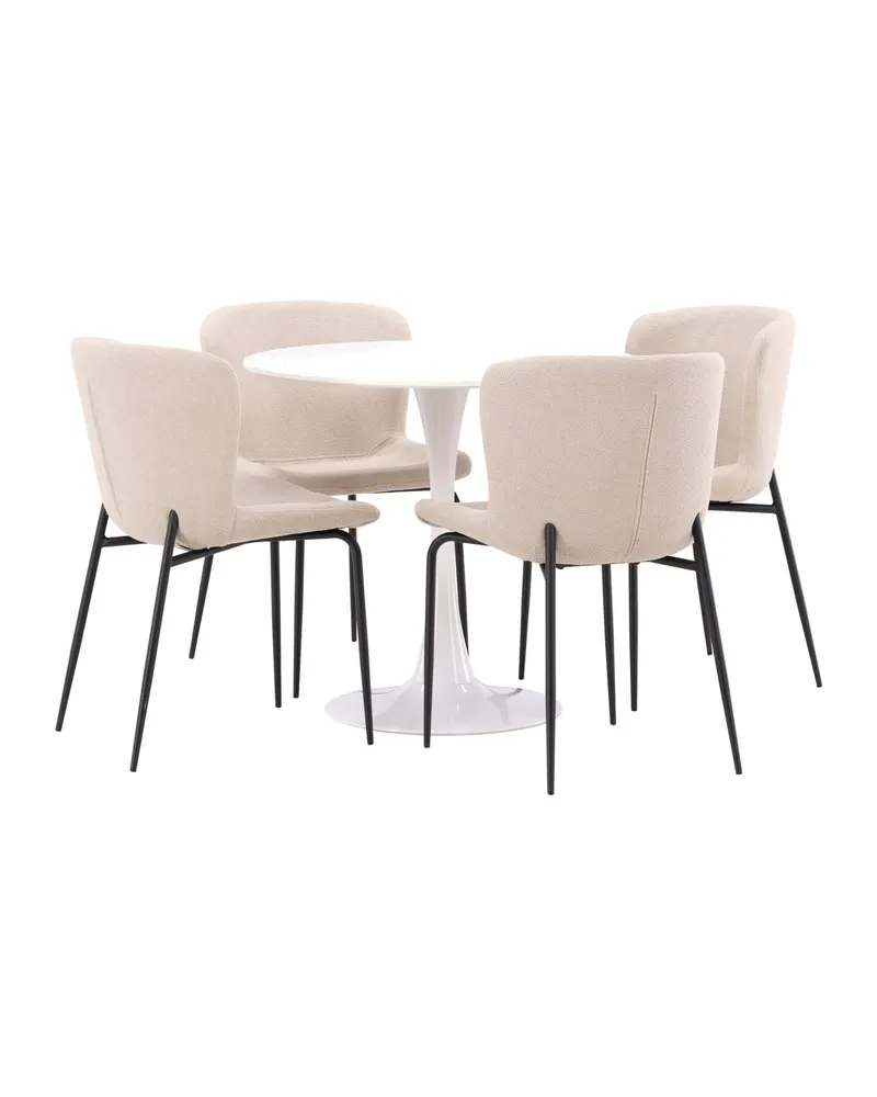Hamden & Modesto Essgruppe mit rundem Esstisch und 4 Stühlen in Beige, Gestell Schwarz, Ansicht 9