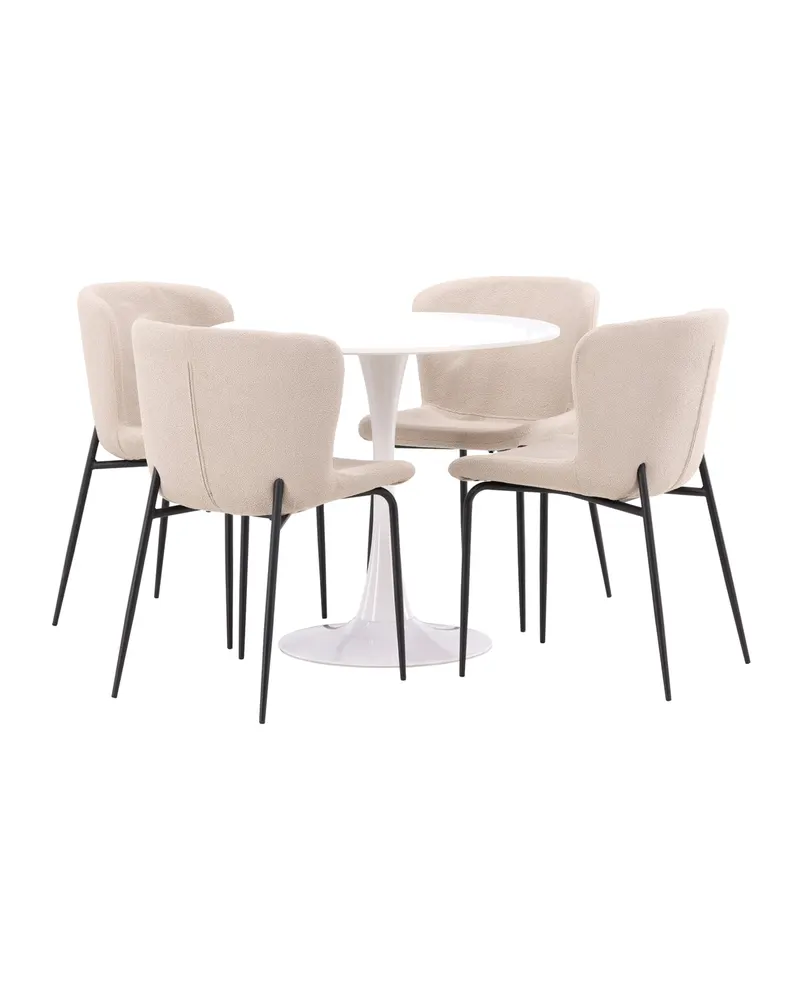 Hamden & Modesto Essgruppe mit rundem Esstisch und 4 Stühlen in Beige, Gestell Schwarz, Ansicht 11