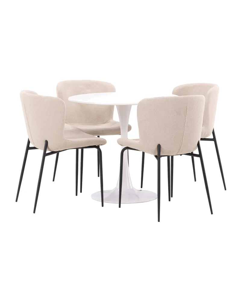 Hamden & Modesto Essgruppe mit rundem Esstisch und 4 Stühlen in Beige, Gestell Schwarz, Ansicht 12
