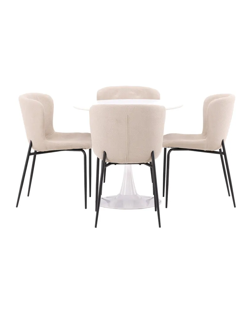 Hamden & Modesto Essgruppe mit rundem Esstisch und 4 Stühlen in Beige, Gestell Schwarz, Ansicht 3