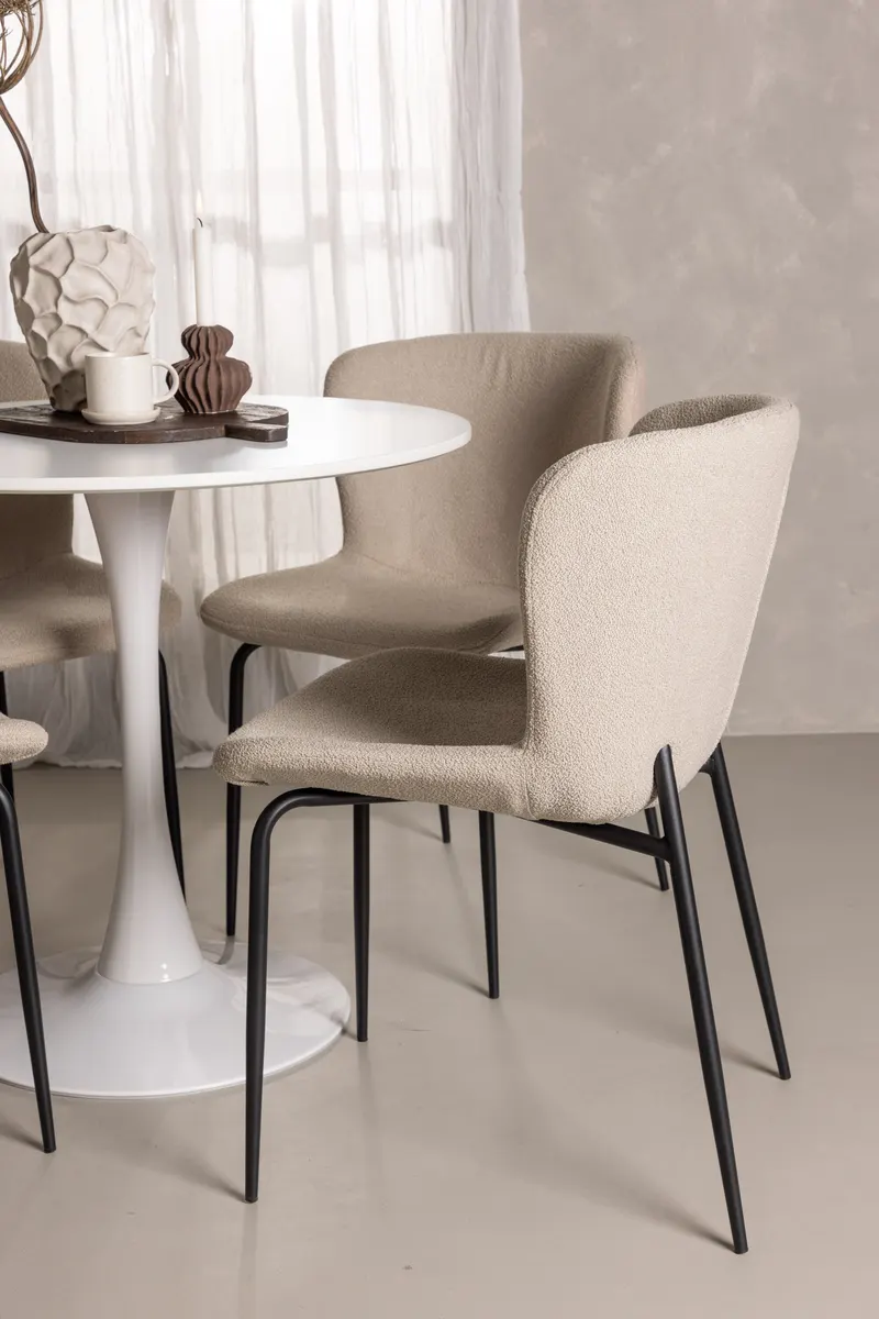 Hamden & Modesto Essgruppe mit rundem Esstisch und 4 Stühlen in Beige, Gestell Schwarz, im Wohnraum, Ansicht 2