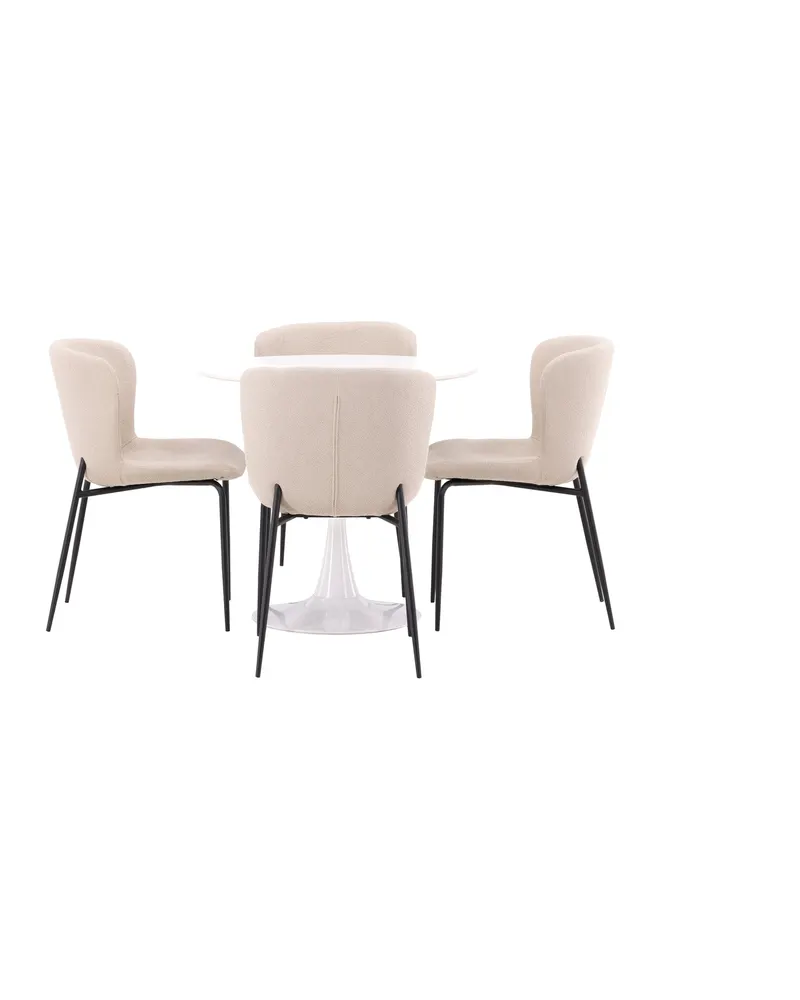 Hamden & Modesto Essgruppe mit rundem Esstisch und 4 Stühlen in Beige, Gestell Schwarz, Ansicht 4