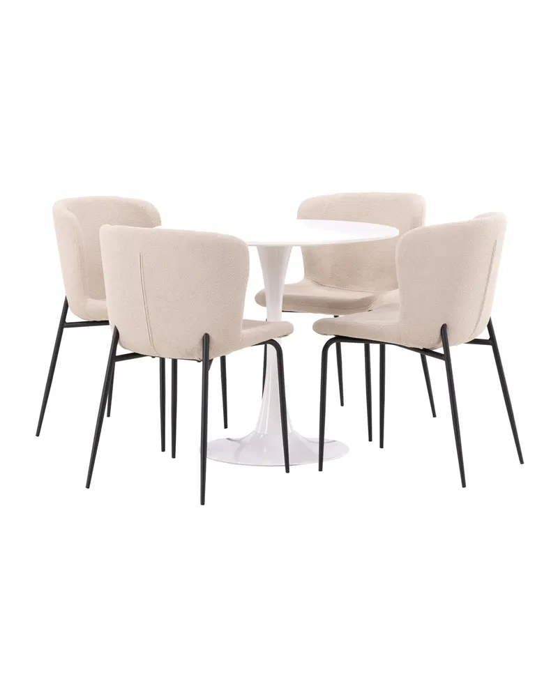 Hamden & Modesto Essgruppe mit rundem Esstisch und 4 Stühlen in Beige, Gestell Schwarz, Ansicht 5