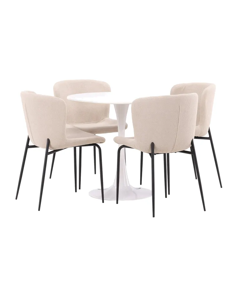 Hamden & Modesto Essgruppe mit rundem Esstisch und 4 Stühlen in Beige, Gestell Schwarz, Ansicht 6