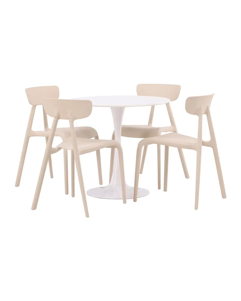 Hamden & Ursholmen Essgruppe mit rundem Esstisch und 4 stapelbaren Stühlen in Beige, Ansicht 1