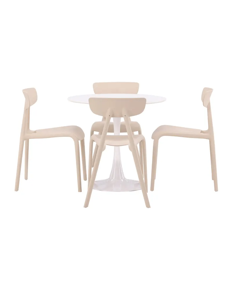 Hamden & Ursholmen Essgruppe mit rundem Esstisch und 4 stapelbaren Stühlen in Beige, Ansicht 7