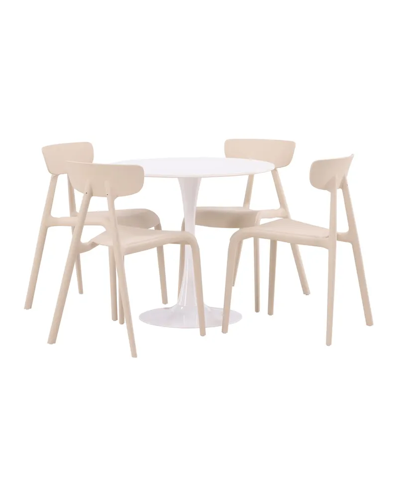 Hamden & Ursholmen Essgruppe mit rundem Esstisch und 4 stapelbaren Stühlen in Beige, Ansicht 11