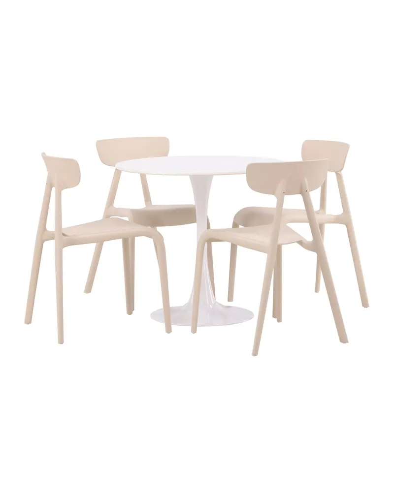 Hamden & Ursholmen Essgruppe mit rundem Esstisch und 4 stapelbaren Stühlen in Beige, Ansicht 12