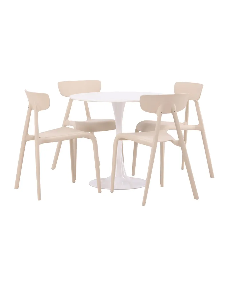 Hamden & Ursholmen Essgruppe mit rundem Esstisch und 4 stapelbaren Stühlen in Beige, Ansicht 2