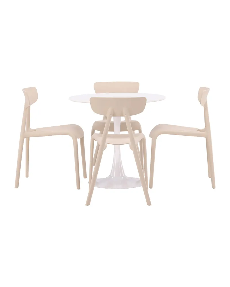 Hamden & Ursholmen Essgruppe mit rundem Esstisch und 4 stapelbaren Stühlen in Beige, Ansicht 3