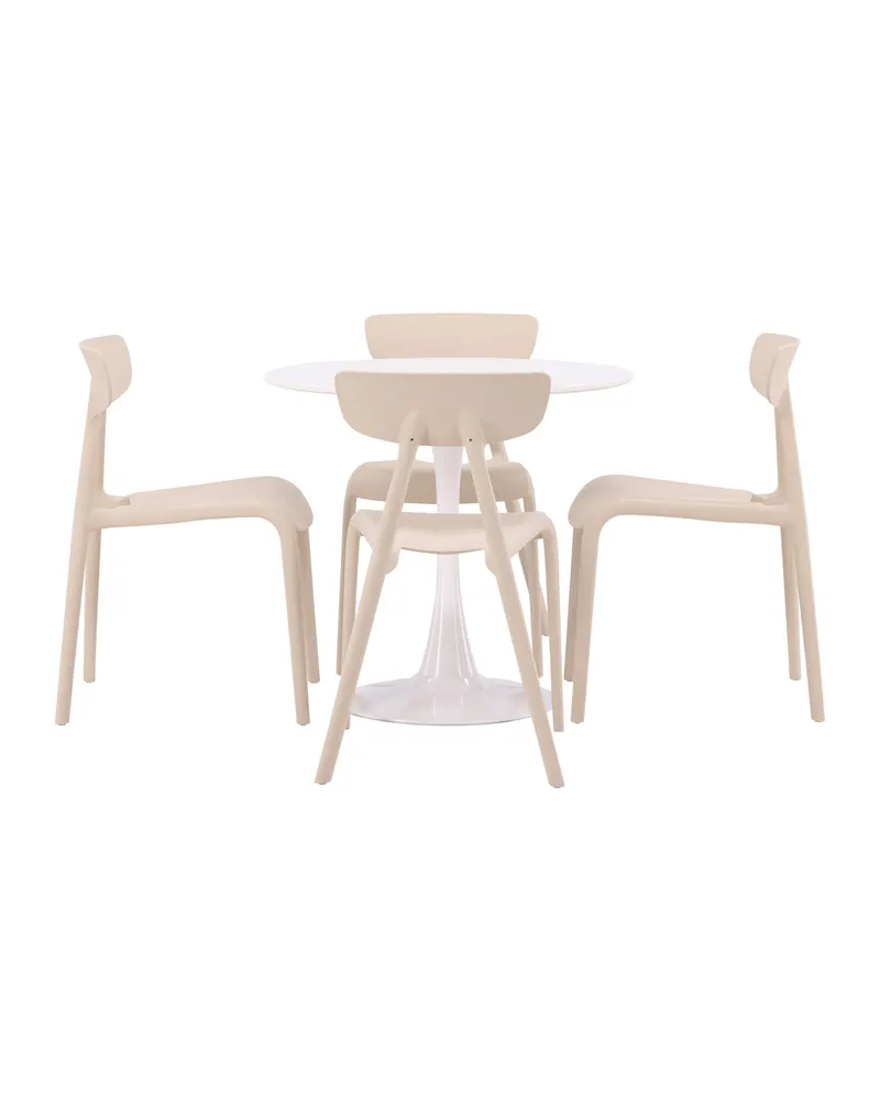 Hamden & Ursholmen Essgruppe mit rundem Esstisch und 4 stapelbaren Stühlen in Beige, Ansicht 4
