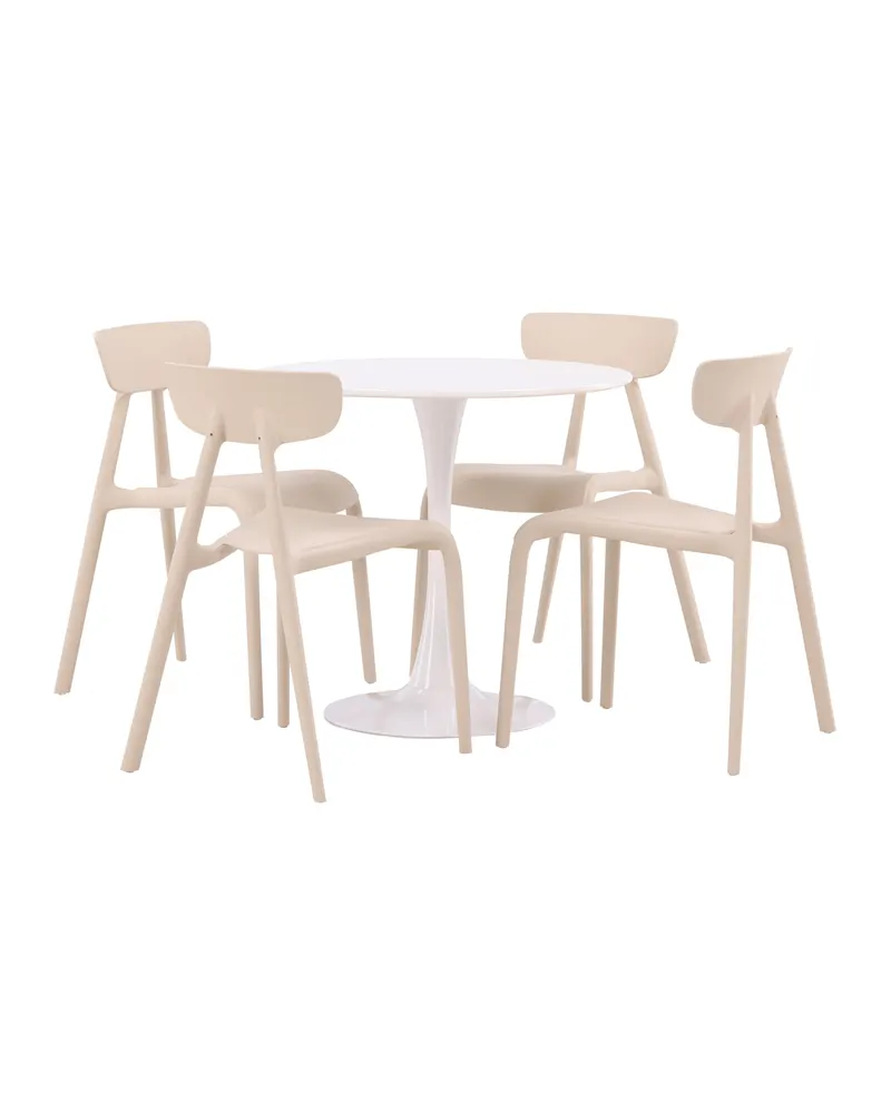 Hamden & Ursholmen Essgruppe mit rundem Esstisch und 4 stapelbaren Stühlen in Beige, Ansicht 5