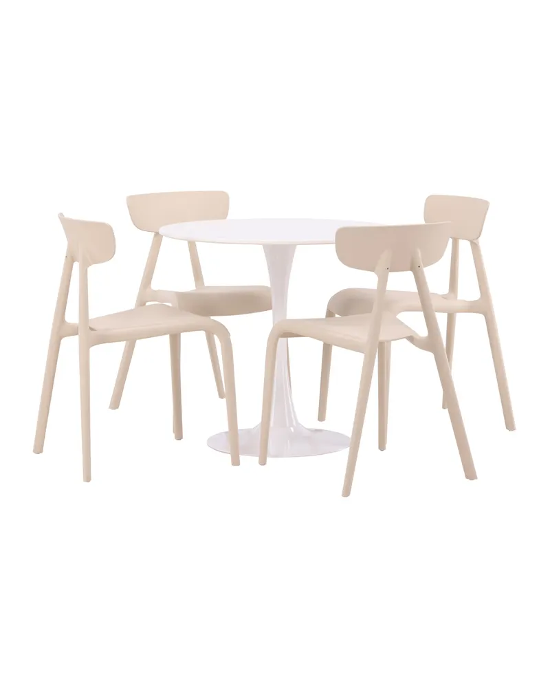 Hamden & Ursholmen Essgruppe mit rundem Esstisch und 4 stapelbaren Stühlen in Beige, Ansicht 6