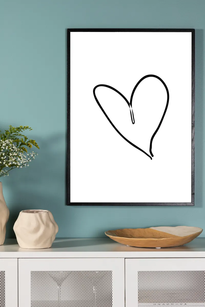 Heart Poster mit Herz als Linienzeichnung in 40 × 30 cm, im Wohnraum, Ansicht 1