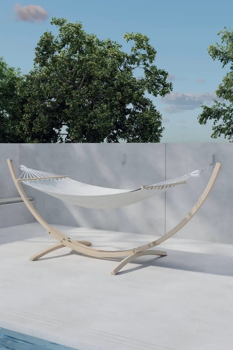 Hedvig Hängematte in Whitewash, Gestell Beige, Baumwolle, im Wohnraum