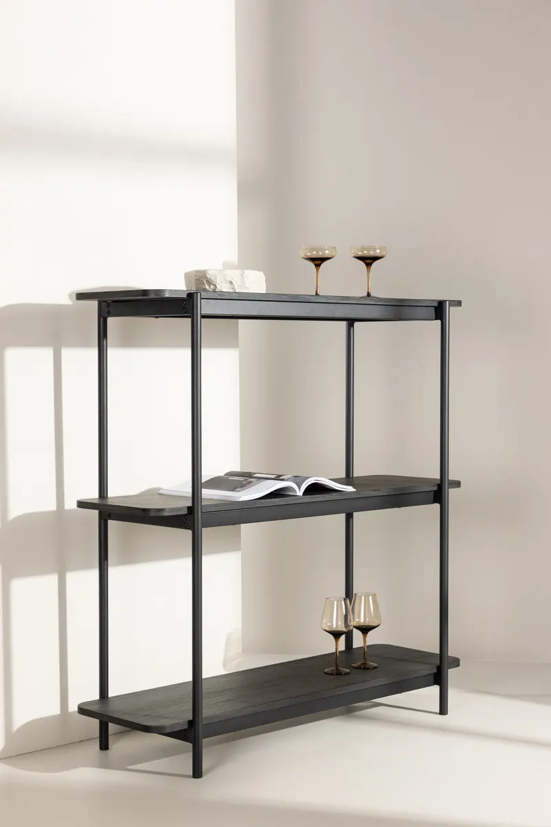 Heim Bücherregal mit Stahlgestell in 40 × 120 × 120 cm, Schwarz, im Wohnraum, Ansicht 1