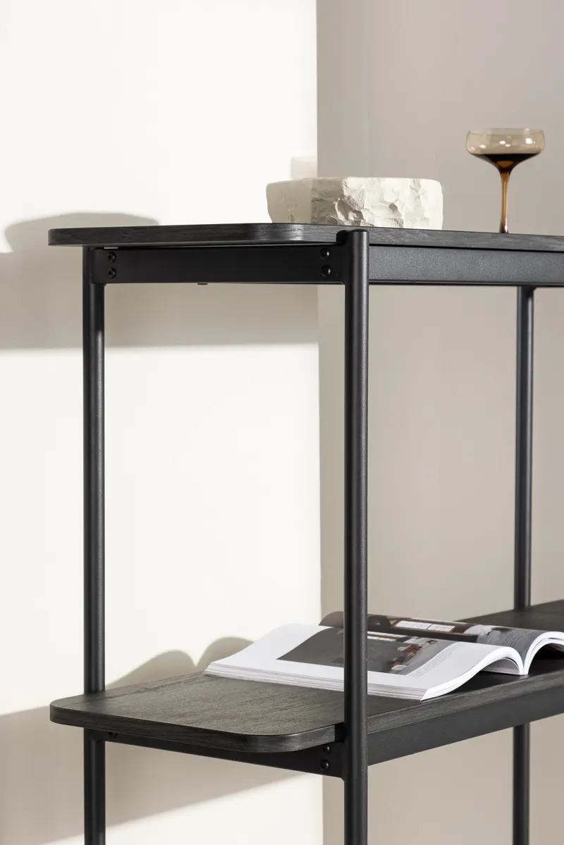 Heim Bücherregal mit Stahlgestell in 40 × 120 × 120 cm, Schwarz, im Wohnraum, Ansicht 2