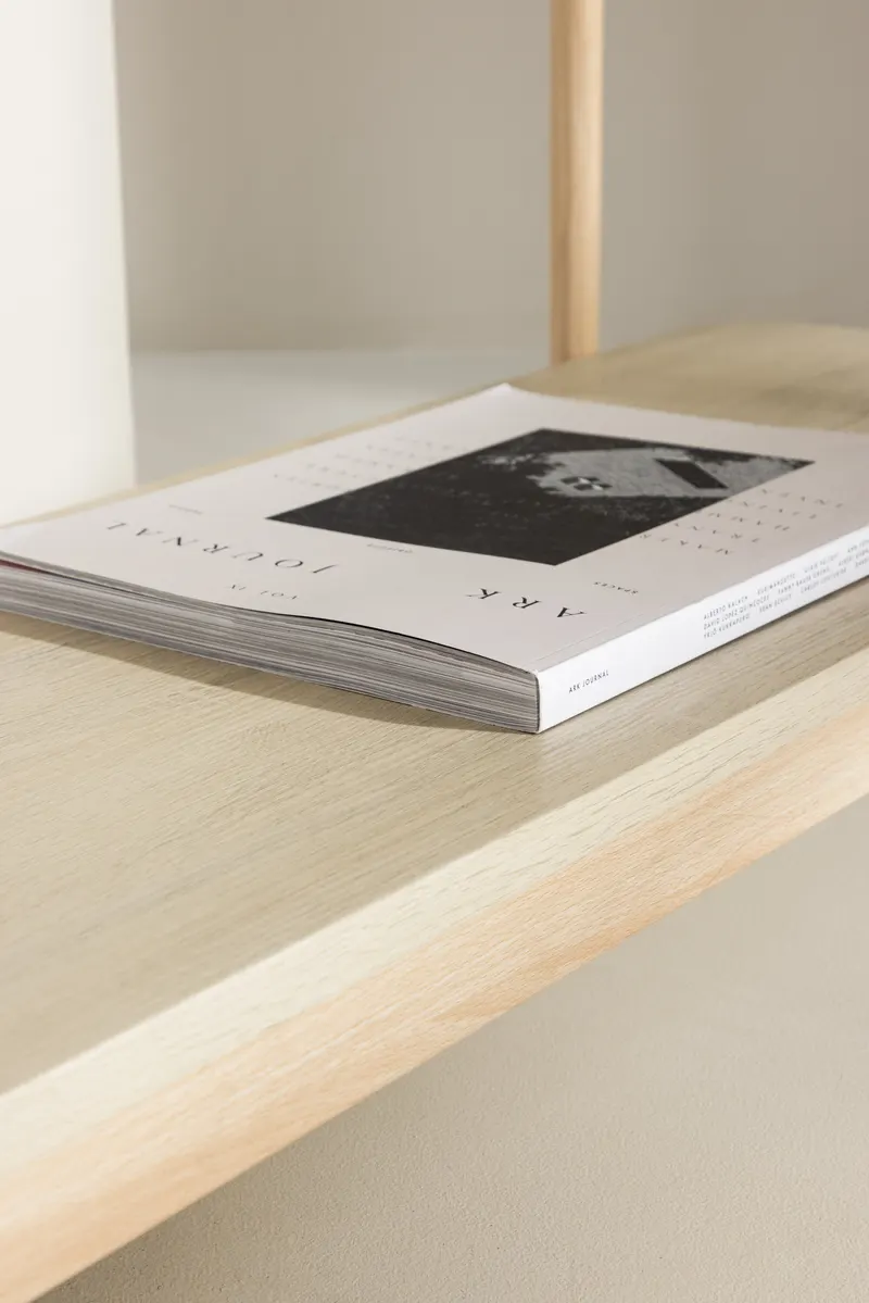 Heim Bücherregal mit Stahlgestell in 40 × 120 × 120 cm, Whitewash, im Wohnraum, Ansicht 4