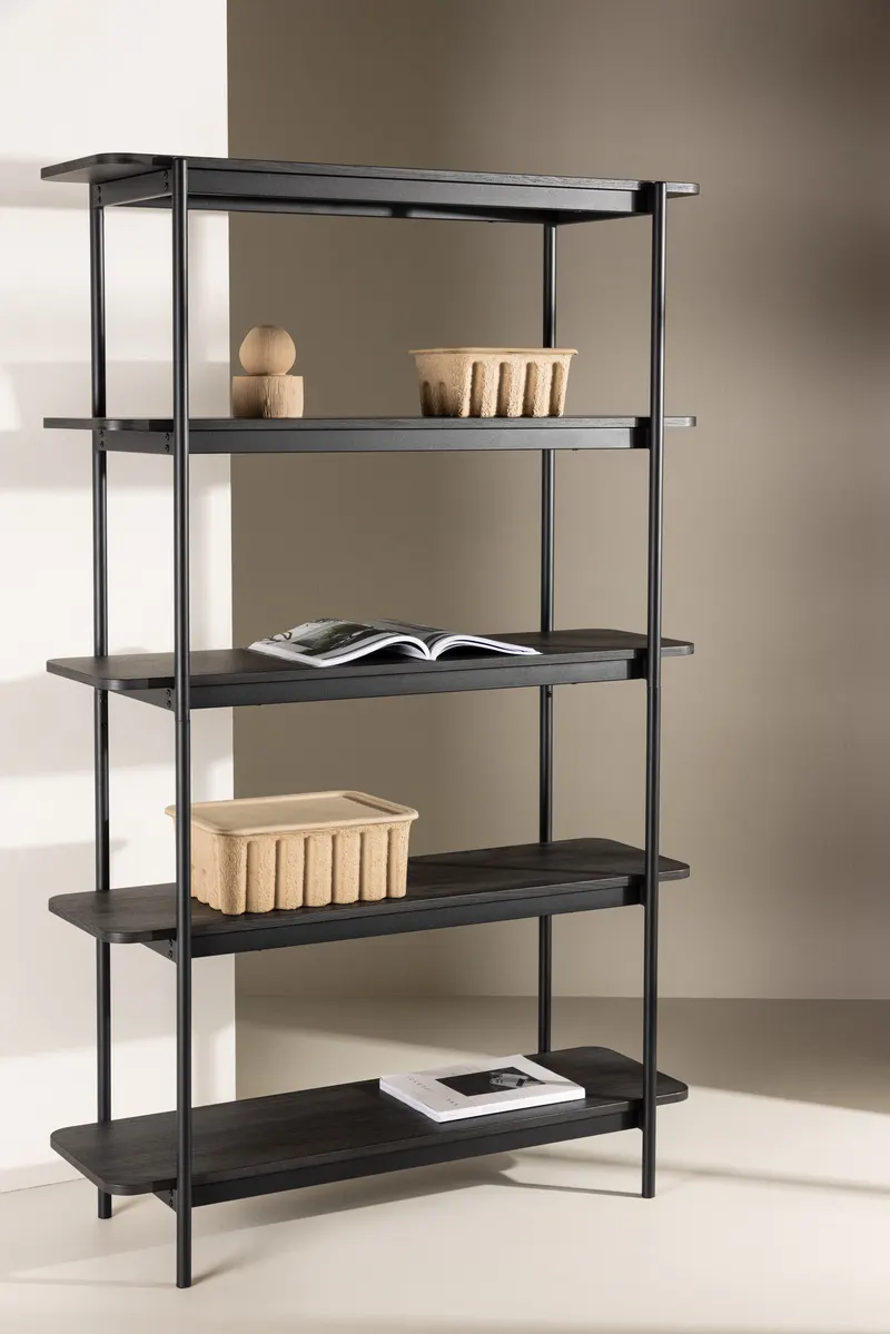 Heim Bücherregal mit Stahlgestell in 40 × 190 × 120 cm, Schwarz, im Wohnraum, Ansicht 1