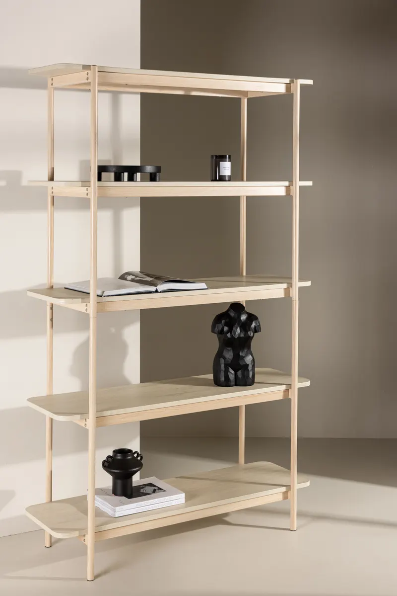 Heim Bücherregal mit Stahlgestell in 40 × 190 × 120 cm, Whitewash, im Wohnraum, Ansicht 1