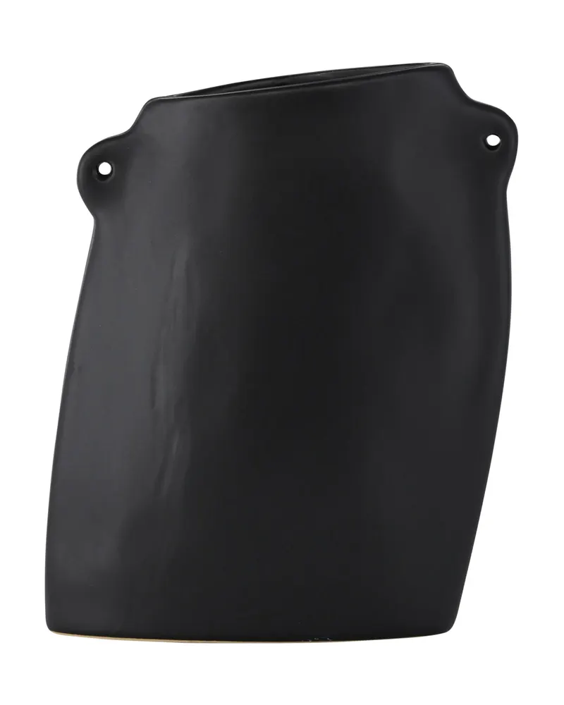 Hie flache Vase in Schwarz mit zwei kleinen Henkeln