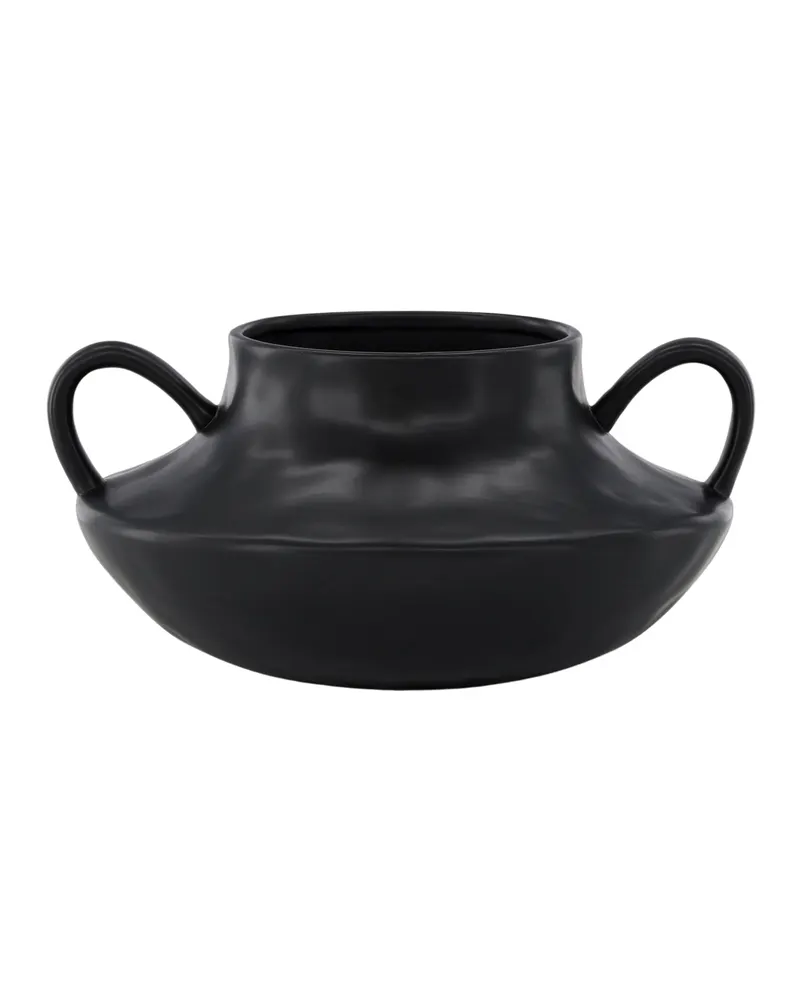 Holda flacher Blumentopf mit zwei Henkeln in Schwarz, Ansicht 1