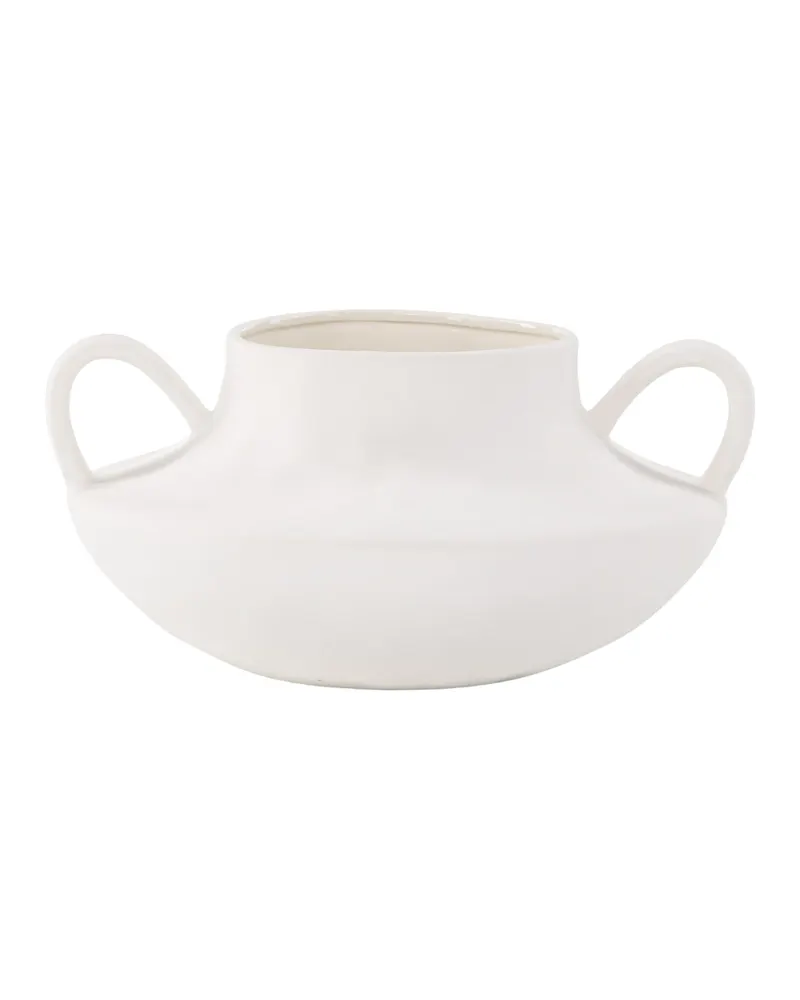 Holda flacher Blumentopf mit zwei Henkeln, Cremeweiß