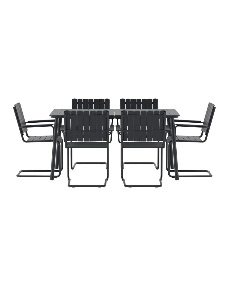 Holmsund Gartenmöbel-Set mit Kunstholz-Tisch und Kufenstühlen in Table: 75 × 150 × 90, Chair: 55 × 87 × 59 cm, Schwarz, Ansicht 2