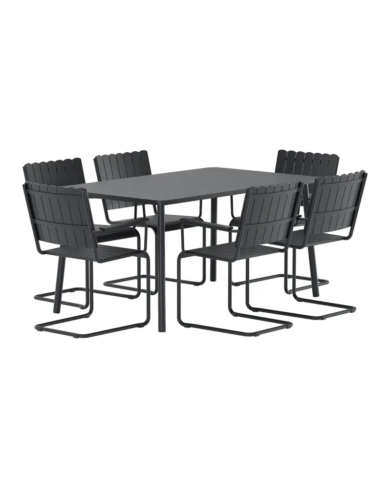 Holmsund Gartenmöbel-Set mit Kunstholz-Tisch und Kufenstühlen in Table: 75 × 150 × 90, Chair: 55 × 87 × 59 cm, Schwarz, Ansicht 3