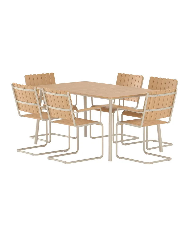 Holmsund Gartenmöbel-Set mit Kunstholz-Tisch und Kufenstühlen in Table: 75 × 150 × 90, Chair: 55 × 87 × 59 cm, Beige, Ansicht 1