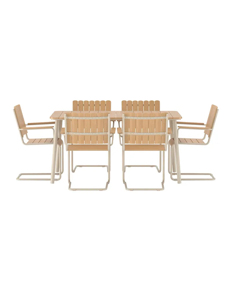Holmsund Gartenmöbel-Set mit Kunstholz-Tisch und Kufenstühlen in Table: 75 × 150 × 90, Chair: 55 × 87 × 59 cm, Beige, Ansicht 2