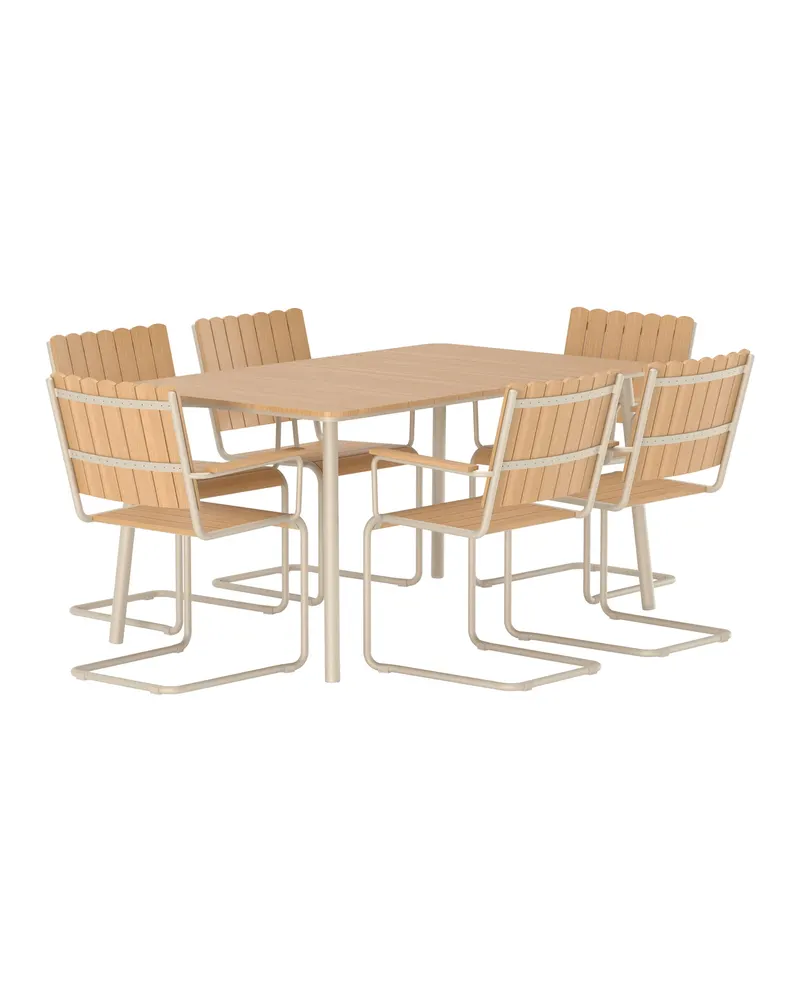 Holmsund Gartenmöbel-Set mit Kunstholz-Tisch und Kufenstühlen in Table: 75 × 150 × 90, Chair: 55 × 87 × 59 cm, Beige, Ansicht 3