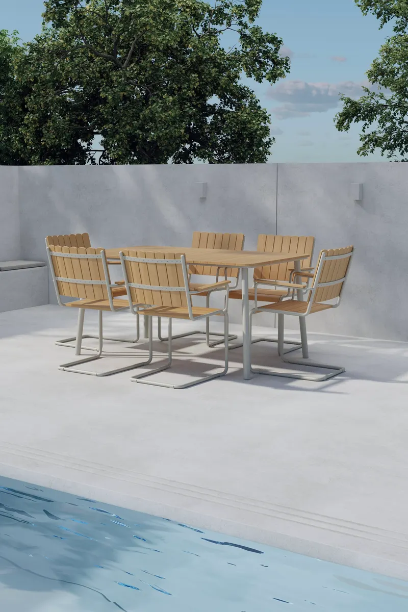 Holmsund Gartenmöbel-Set mit Kunstholz-Tisch und Kufenstühlen in Table: 75 × 150 × 90, Chair: 55 × 87 × 59 cm, Beige, im Wohnraum