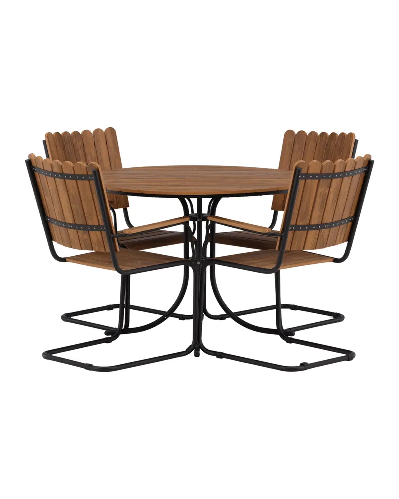 Holmsund rundes Gartenmöbel-Set mit 4 Stühlen in Table: Ø 103 Chair: D: 57 H: 90 W: 60 cm, Natur, Gestell Schwarz, Ansicht 1