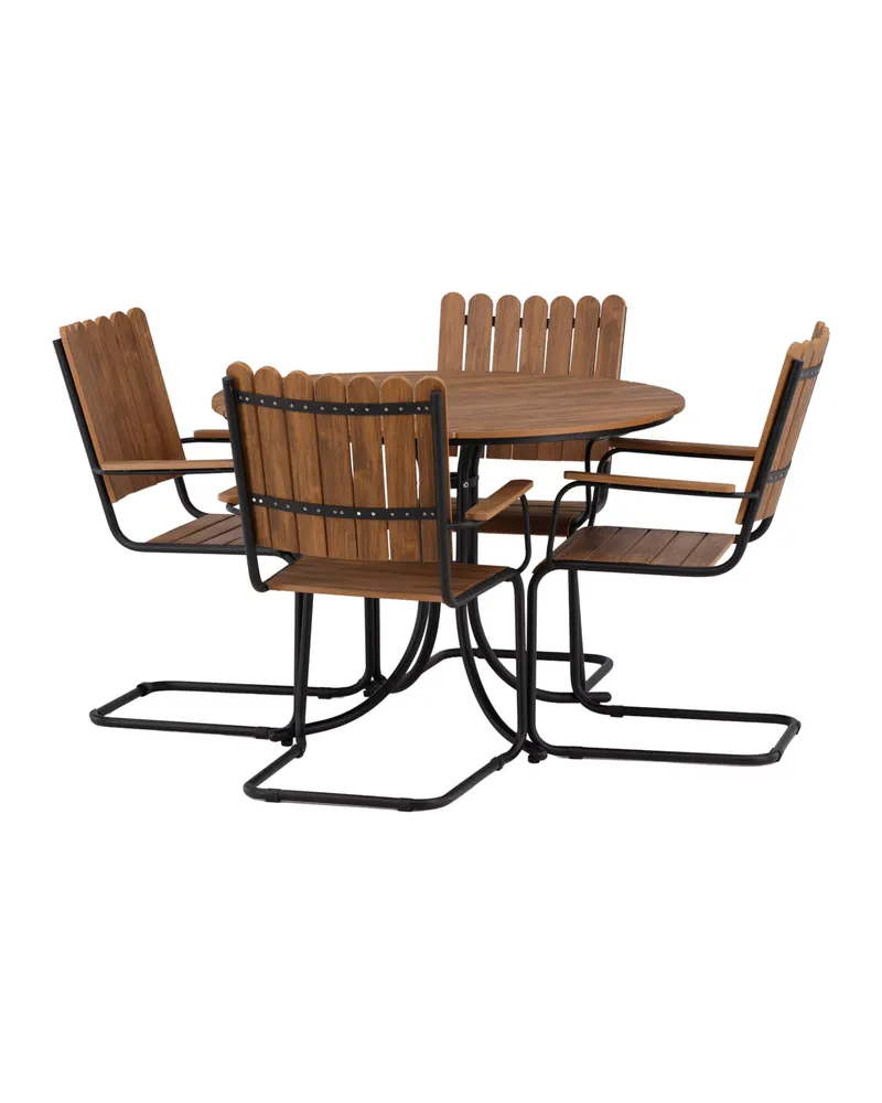 Holmsund rundes Gartenmöbel-Set mit 4 Stühlen in Table: Ø 103 Chair: D: 57 H: 90 W: 60 cm, Natur, Gestell Schwarz, Ansicht 5