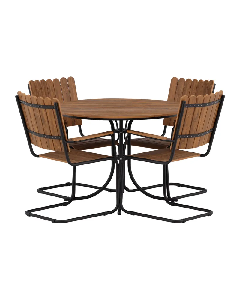 Holmsund rundes Gartenmöbel-Set mit 4 Stühlen in Table: Ø 103 Chair: D: 57 H: 90 W: 60 cm, Natur, Gestell Schwarz, Ansicht 6