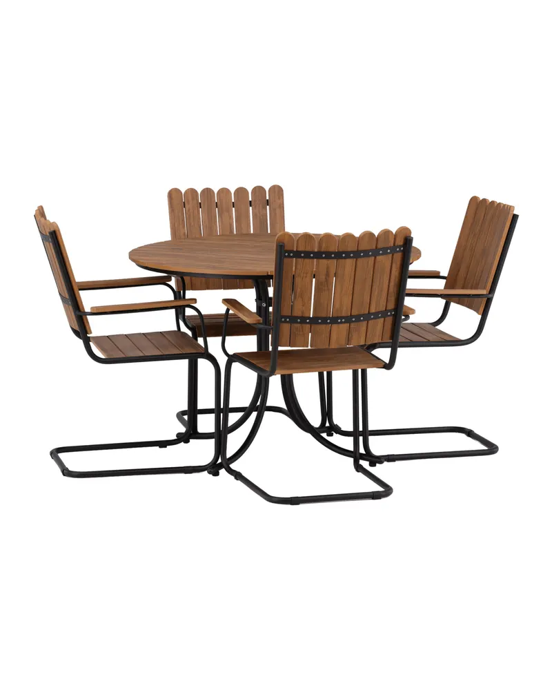 Holmsund rundes Gartenmöbel-Set mit 4 Stühlen in Table: Ø 103 Chair: D: 57 H: 90 W: 60 cm, Natur, Gestell Schwarz, Ansicht 7