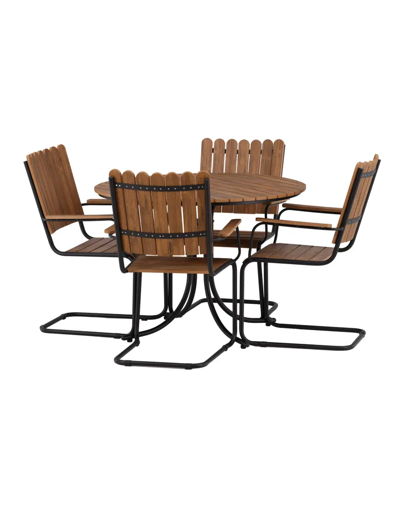 Holmsund rundes Gartenmöbel-Set mit 4 Stühlen in Table: Ø 103 Chair: D: 57 H: 90 W: 60 cm, Natur, Gestell Schwarz, Ansicht 8