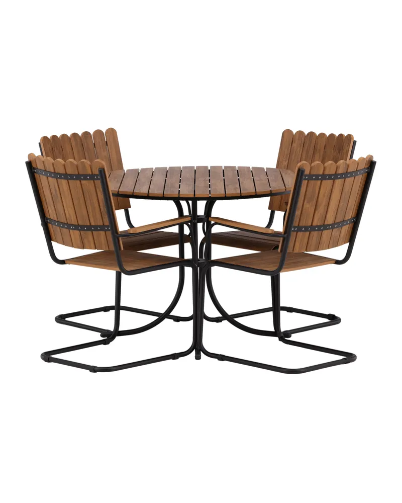 Holmsund rundes Gartenmöbel-Set mit 4 Stühlen in Table: Ø 103 Chair: D: 57 H: 90 W: 60 cm, Natur, Gestell Schwarz, Ansicht 9
